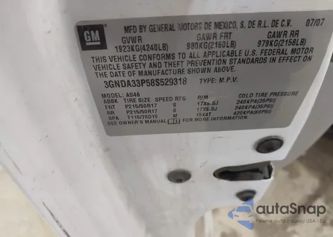 2008 Chevrolet Hhr Lt из США, поврежденный, VIN 3GNDA33P58S529318